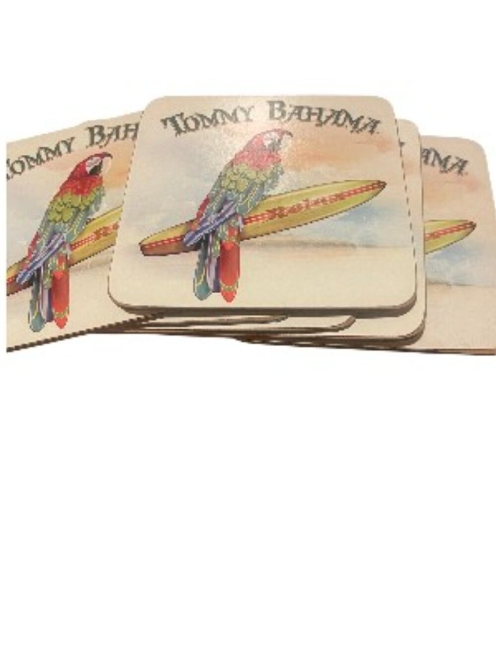 Set of 6 Tommy Bahama Surf Tropical Parrot Drink Coasters with Cork Backing